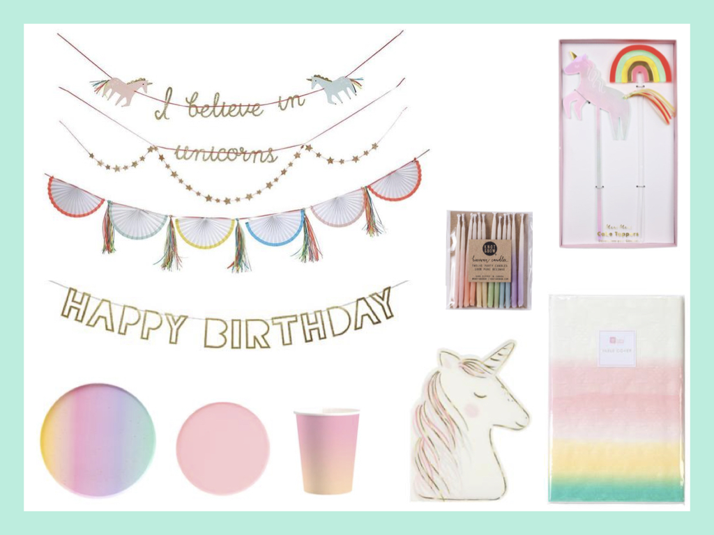 Rainbow Unicorn Theme Birthday Party Supplies Box and Decor