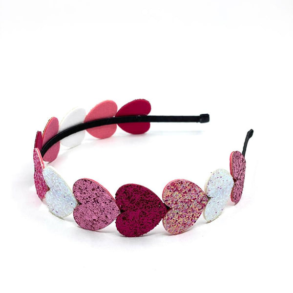 little ai red, pink and silver heart headband.