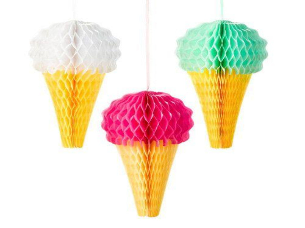 ice cream honeycomb party decorations made by Talking Tables