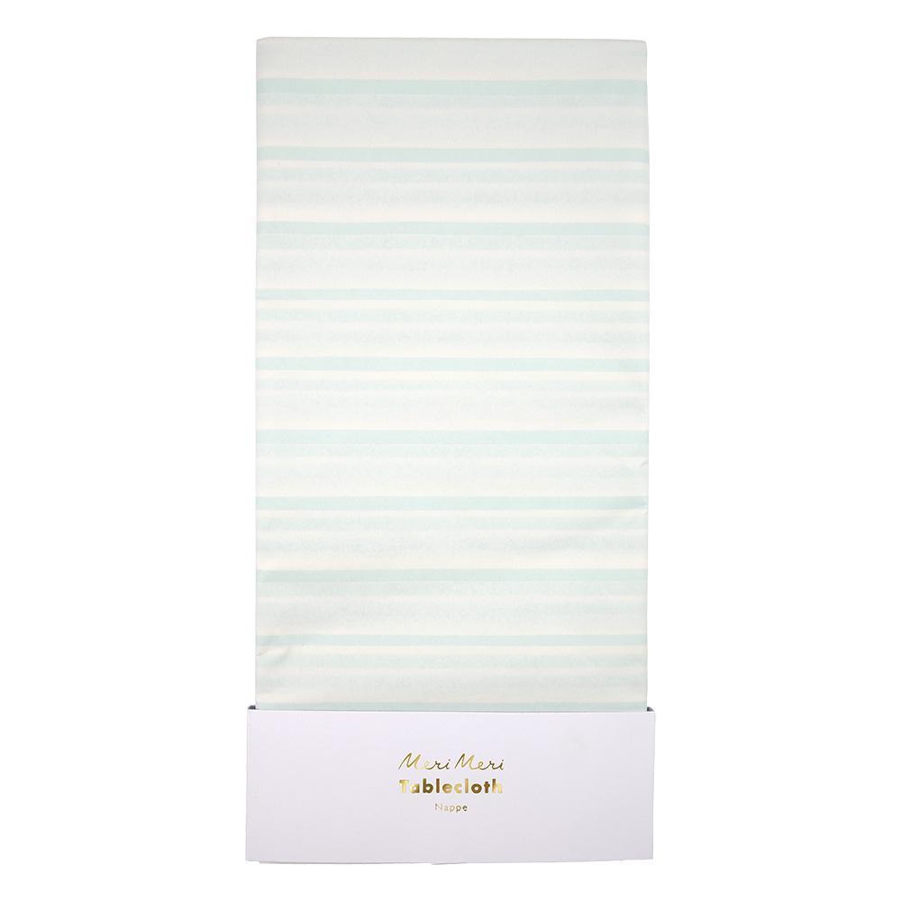 mint stripe paper tablecloth by Meri Meri