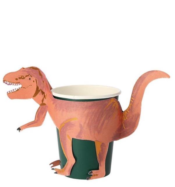 t-rex dino paper party cups made by Meri Meri