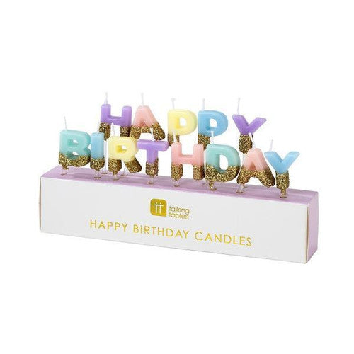 pastel happy birthday candles. Made by Talking Tables